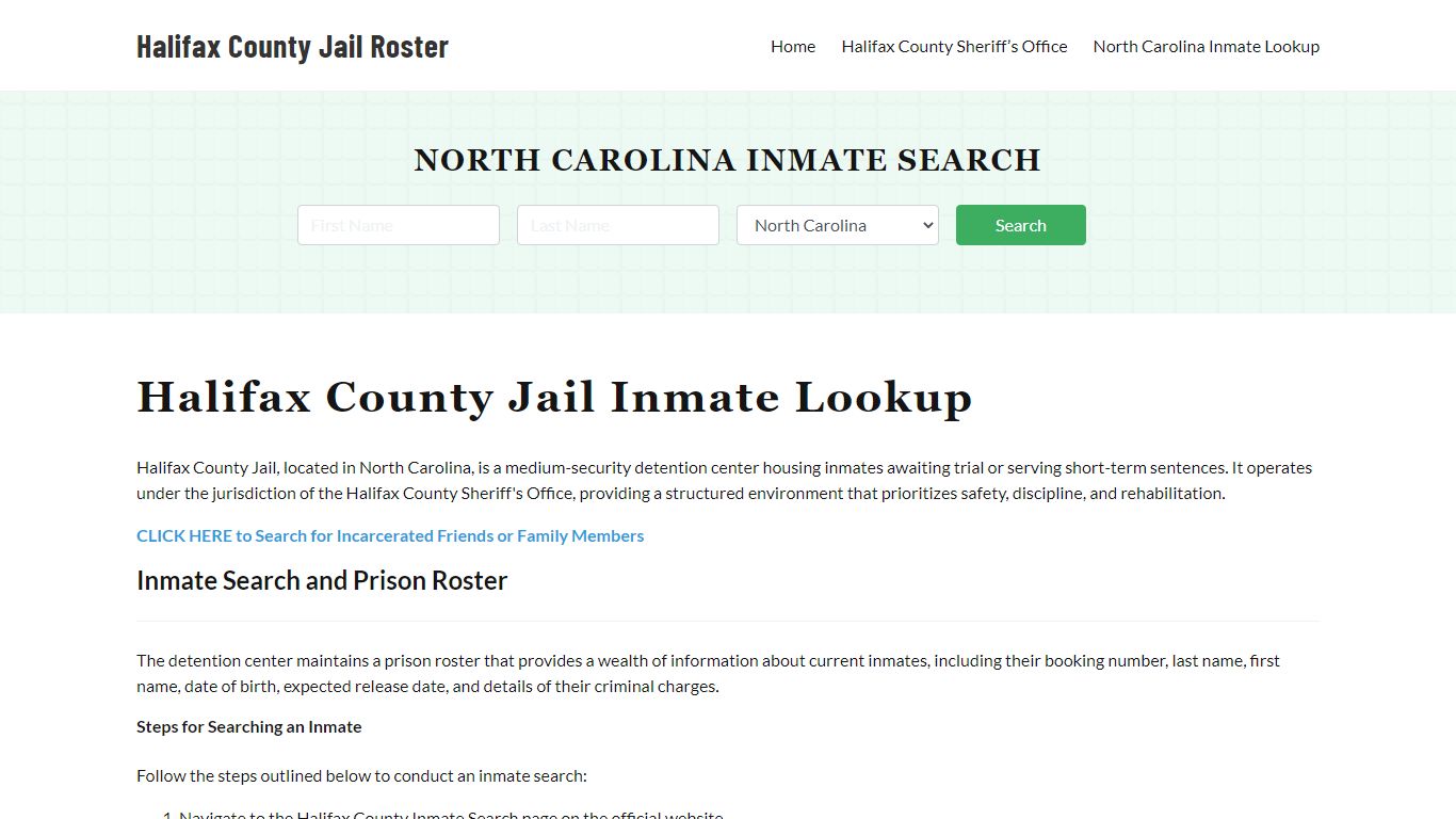 Halifax County Jail Roster Lookup, NC, Inmate Search